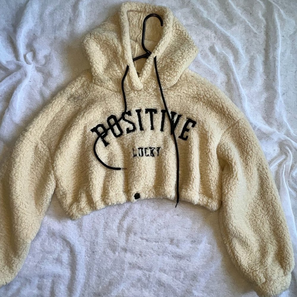 Faux Sherpa Cropped Hoodie Size S New